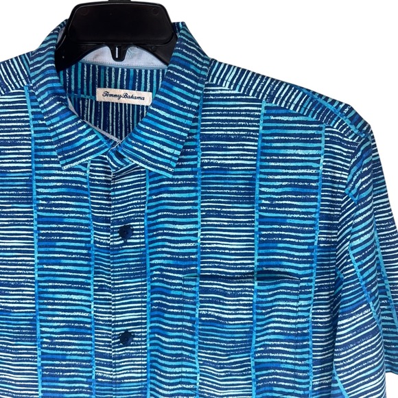 Tommy Bahama Silk Blend Short Sleeve Button Up blue Shirt Mens xl - Picture 2 of 11